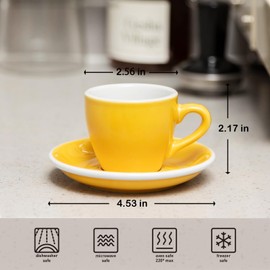 Loveramics Espresso Cup with Saucer, Ceramic Espresso Shot Cup Saucer Set, small Demitasse Cup for Espresso 80ml 2.7Oz (Yellow)