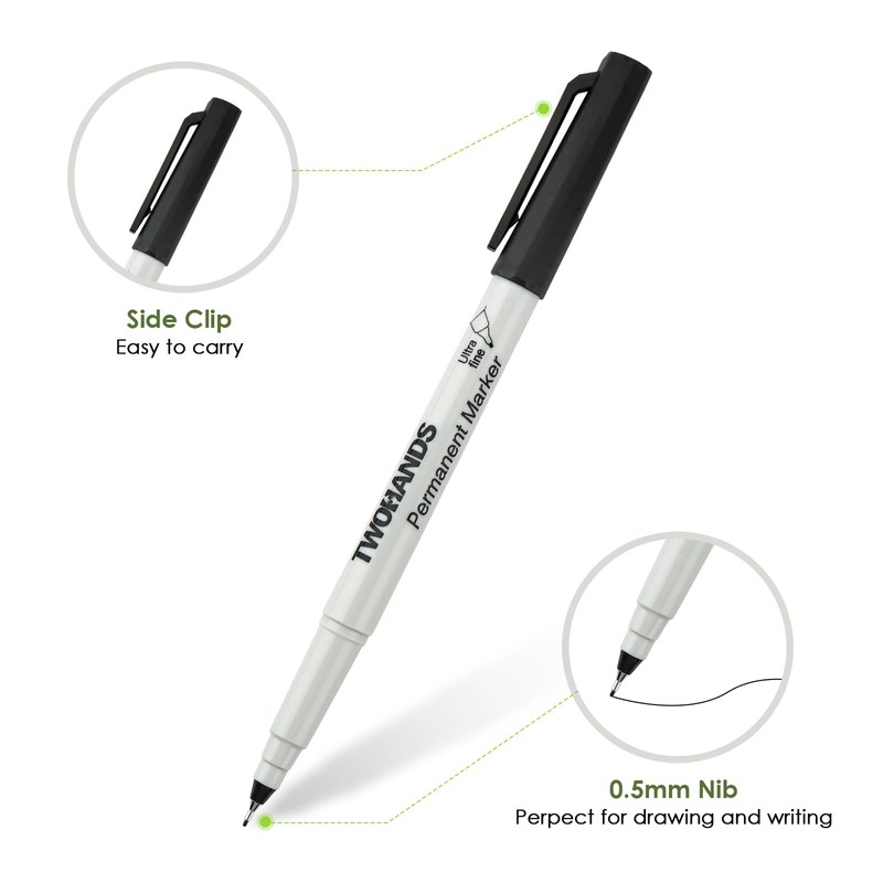 TWOHANDS Permanent Markers Ultra Fine Tip, 0.5mm, Extra Fine Point,