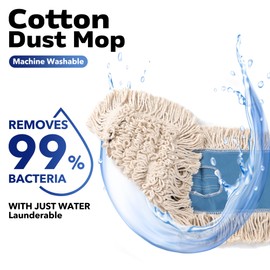 Matthew Cleaning 36'' Industrial Strength Cotton Dust Mop Refill Washable Replacement Heads for Residential & Commercial Use Fit Standard Dust Mop Frames, Hardwood, Concrete Floors Blue&White 1 Pack