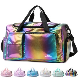 ZIOISNM Sporttasche Damen mit Schuhfach und Nassfach, Reisetasche Damen Glitzer Gym Bag saunatasche Reisetaschen Mädchen für Training, Reise & Wochenendtrips (Regenbogen)