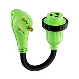 RV Adapter Plug 30 Amp to 30 Amp Cord with Locking Connector, NEMA TT-30P Male to L5-30R Female, STW, 10AWG, Heavy Duty Electrical Power Cord, 125 Volts 3750 Watts, 1FT, Green