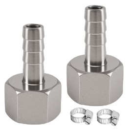Pack of 2 3/8 Inch Stainless Steel Hose Fitting, 3/8 Inch Female x 10 mm Stainless Steel Hose Nozzle with Barb, DN10 Barb Hose Connection, Hose Coupling for Fuel, Air, Water, Oil