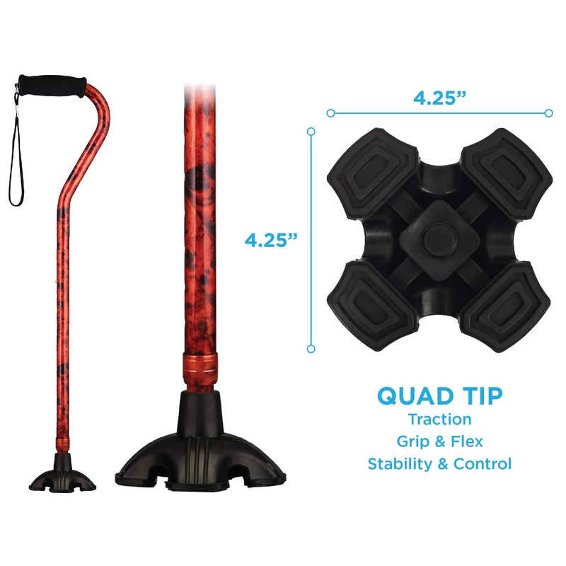 NOVA Sugarcane, Walking Cane with All Terrain Rubber Quad Tip