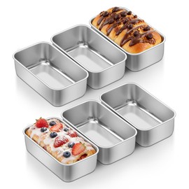E-far Mini Loaf Pan Set of 6, Small Stainless Steel Bread Baking Pans for Oven, 6.3 x 3.5 Inch Tiny Meatloaf Pans for Homemade Bread Pound Cake Brownies, Non-toxic & Dishwasher Safe