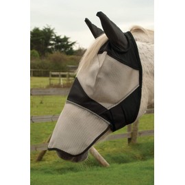 Rhinegold Fly Mask With Ears And Nose - Cob, Black/Grey
