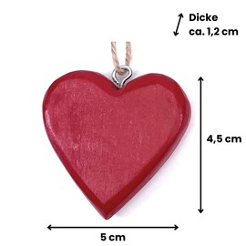 Varnished Wooden Heart Pendant with Jute Ribbon Approx. 4.5 x 5 cm, Solid Wooden Hearts Red and White (Set of 8 Red & White)
