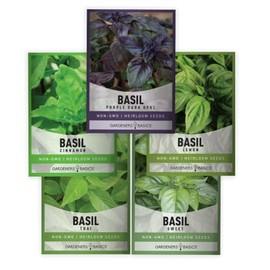 Basil Seeds for Planting Home Garden Herbs - 5 Variety Herb Pack Thai, Lemon, Cinnamon, Sweet and Dark Opal Basil Seeds Herb Seeds for Indoors, Outdoors, Hydroponics & Aquaponic by Gardeners Basics