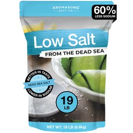 Aromasong Low Sodium Sea Salt - 100% Natural - 60% Less Sodium - Bulk 19 Lb Bag - Fine Grain Dead Sea Potassium Chloride with Dead Sea Salt - Used As Table Salt Substitute For Low Sodium Diet