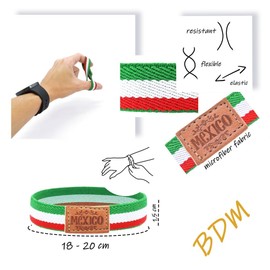 BDM Mexican Flag Bracelet, Elastic Mexican Bracelet, Engraved Leather, Size for Men and Women