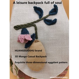 HUANGGUOSHU Women Cotton Woven Hippie Hemp Boho Canvas Embroidery Multi Pocket Retro Cute Backpack Wallet Backpack Mango