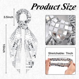 Disco Ball Hair Bow Scrunchies - 6 Pack Glitter Silver Hair Scrunchies Bachelorette Party Favors Sequin Hair Bands with Bow Elastics Ponytail Holders for Women 70s 80s 90s Festival Party