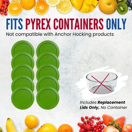 Replacement Lids for Pyrex 6 & 7-Cup Glass Food Storage Container Bowls, 7.5-Inch Plastic Round Lids Covers fits Pyrex 7402-PC, Airtight & Leakproof (10-Pack, Green)