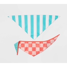 Boots & Barkley COOLING Pet  Bandana Set ONE SIZE FITS MOST Teal checked
