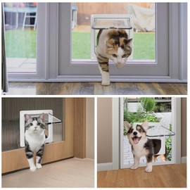 Cat Door for Windows, Fly Screen Doors and Sliding Doors, Pet Safety Door with 4-Way Lock, Weatherproof Cat Flap for Thin Door and Wall (Large, 21 cm x 19.5 cm Flap)