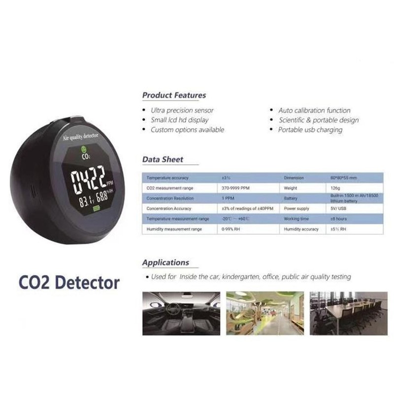 Air Quality Monitor Meter CO2 Temperature Humidity Detector Sound Light