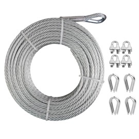 WRFDEC 1/4 Steel Cable with Loops,75Ft Wire Rope with Clamps and Thimble, 6400lbs Breaking Strength, 7X19 Strands Aircraft Cable for Yard Zipline, Deck Railing, Boat Lifts(6.35mm Thick)
