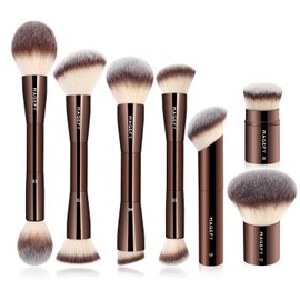 Brochas para Maquillaje Profesional, 7 PCS Brocha de Maquillaje de Doble Punta Kit de Aluminio Perfecto para Regalo Brochas de Maquillaje de Lujo (Marrón)