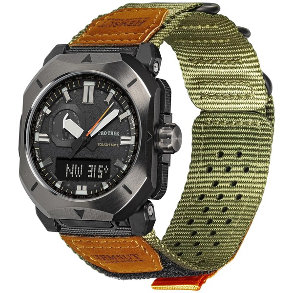 23mm Rugged Nylon Band Compatible with Casio Watch,for PRW-6800/6900Y/3400Y,PRW-60Y/61Y/50Y/51/70Y/30/35,PRT-B50/B70,PRW-73X,Military Style