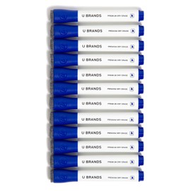 U Brands Fine Tip Dry Erase Markers with Eraser, Whiteboard Markers with Chisel tip, Low Odor, Blue, Set of 12