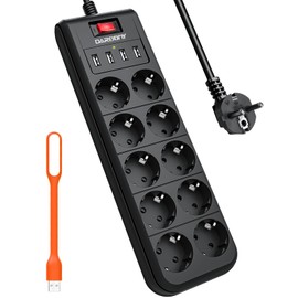 Darbony 4 USB Steckdosenleiste 10-Fach Mehrfachsteckdose mit Schalter, berspannungsschutz 4000W 16A Verteilersteckdose Wandmontage Steckdose Steckerleiste fr Hause, Schule 2M Kabel Schwarz