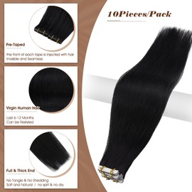 Full Shine Invisible Tape in Extensions 16 Inch Seamless Injection Tape in Virgin Hair Extensions Color Black Mixed Silver injected Machine Remy Virgin Hair 20G 10Pcs for Women