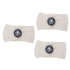 LALAFINA 3pcs Knitted Hair Hoops for Women Elastic Rhinestone Headwrap Warm Headband for Ear Bohemian Style Hair Accessories White