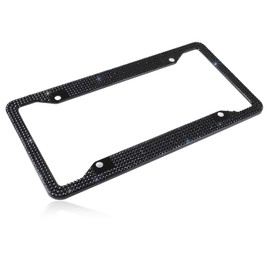Fashion Handmade 4 Holes Black Crystal License Plate Frames,Premium US Universal Bling License Plate Holder,Waterproof Rhinestone License Plate Cover(1 Frame)