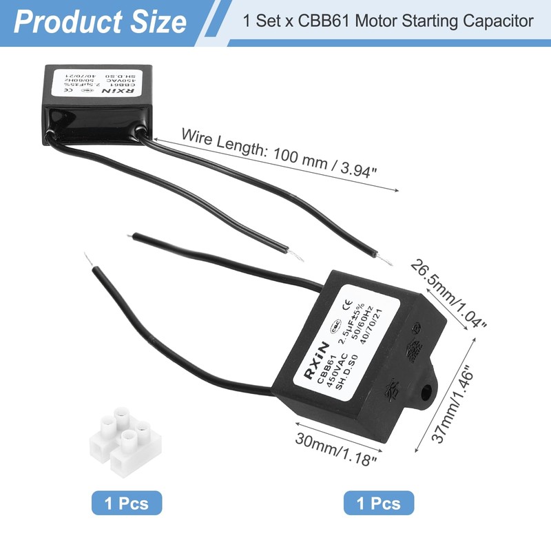 sourcing map CBB61 Capacitor, 2.5uF 450V 2-Wire Ceiling Fan Motor