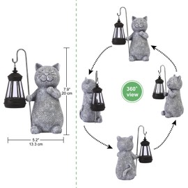 Tanner & Co Cat Solar Statue Garden Decor – Cat Gifts for Cat Lovers - Garden Ornaments Outdoor - Cat Decor Outdoor Statues -Cat Garden Figurines - Garden Solar Light Statue