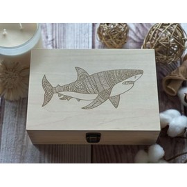 Shark with Mandala-Patterned Body - Exclusive Eco-Friendly Keepsake Box with Tribal Shark Design, Intricate Mandala Patterns - Artistic Ocean Lover's Gift, Unique Hand-Engraved Storage Option