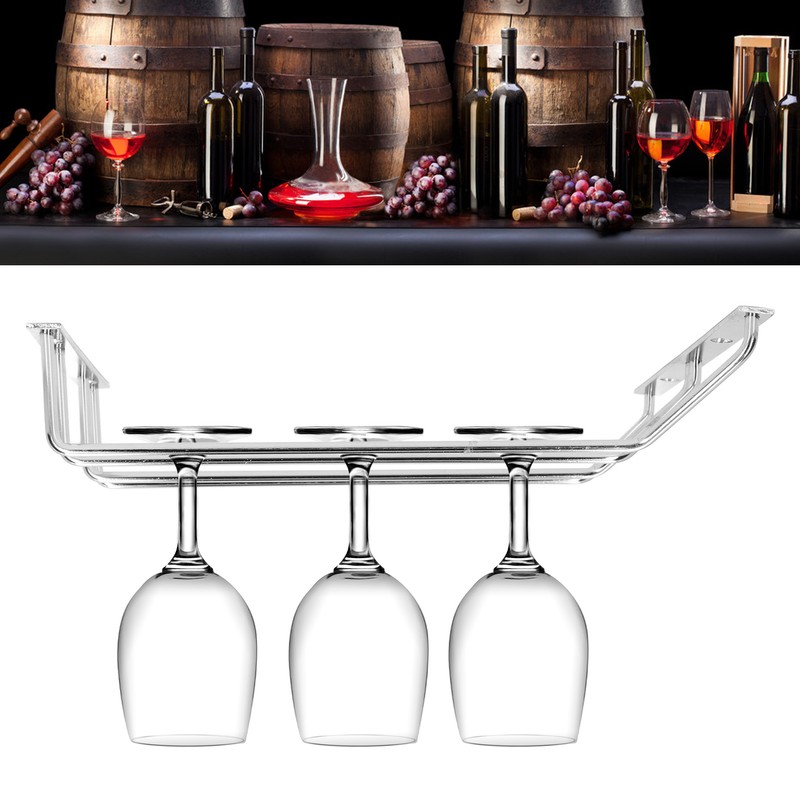 Stainless Steel Double Row Wine Glass Stemware Rack Hanging Stemware