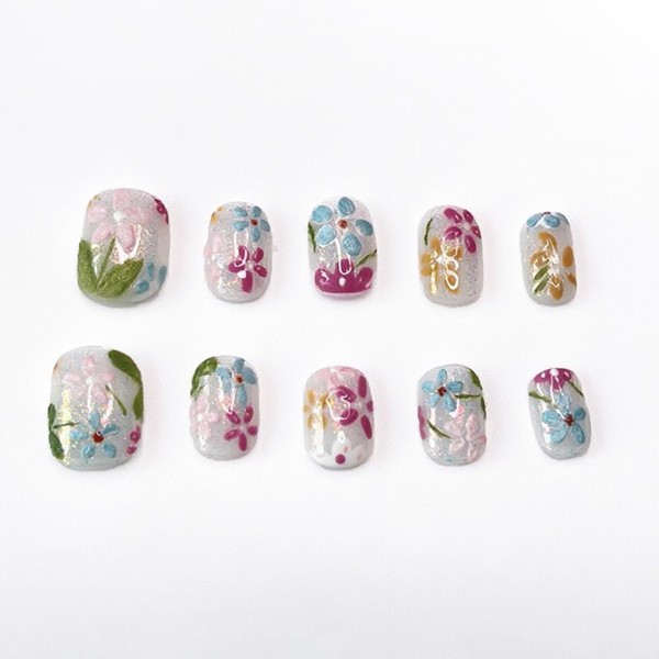 Handmade Press on Nails Short Square Fake Nails Summer False