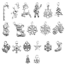 Fadcaer Christmas Charms,95 Pcs Christmas Tibetan Style Charms Accessories Christmas Theme Pendants,Antique Silver Christmas Charms Set for DIY Necklace Christmas Birthday Gifts