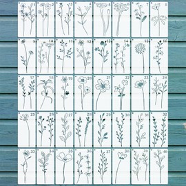 EAPIKON 40Pcs Flower Stencils and Templates for Painting, Art Drawing Templates of Natural Plants Leaves Floral, for Card Making Scrapbook Wall Decor