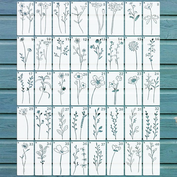 EAPIKON 40Pcs Flower Stencils and Templates for Painting, Art Drawing