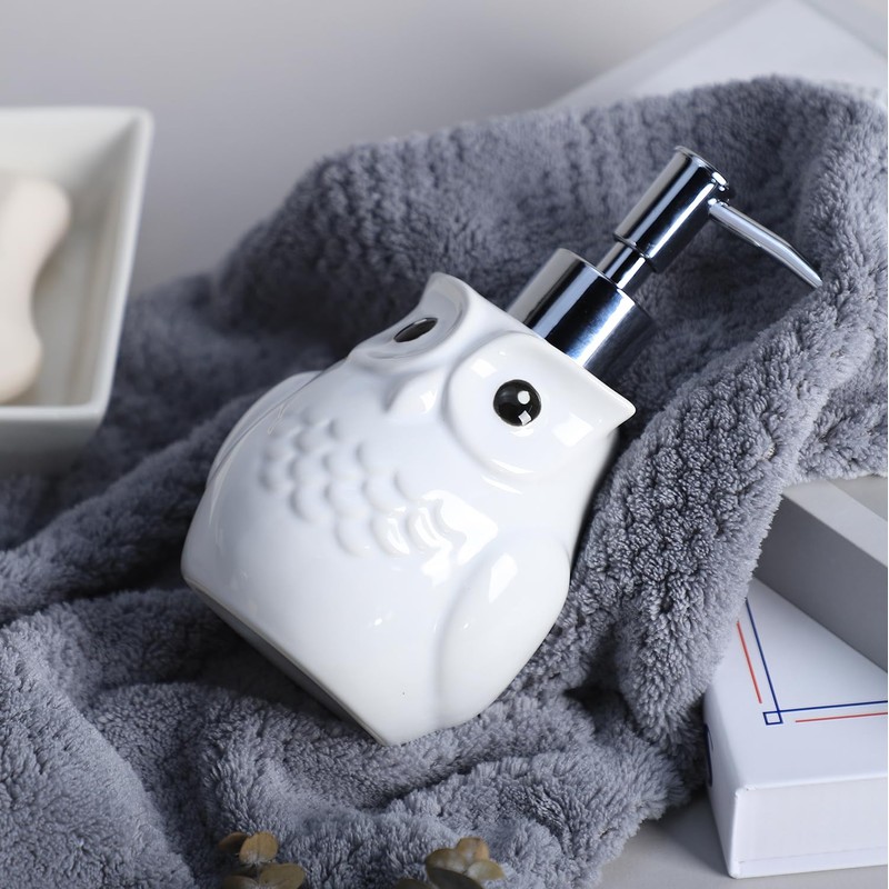 Colias Wing Cute White Owl Shaped Soap Dispenser with Plastic