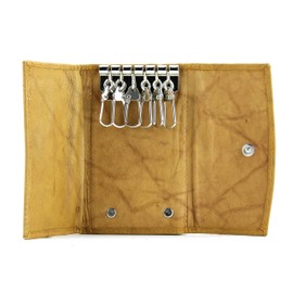 Li Fine Stitched Cowhide Leather Key Holder - Compact and Versatile Key Organizer Featuring 6 Key Hooks for Your Keys & Spacious Storage For Credit Cards And Money - Secure & Durable Key Case (Black)