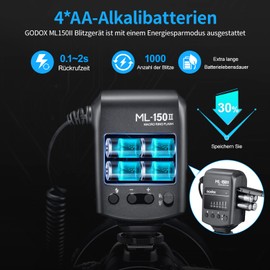 Godox ML150II Portable LED Macro Ring Flash Light Set 6-Level Power Selection (1/32-1/1) 5800 K ± 200 K Dimmable for Nikon/Canon/Panasonic/Olympus/Sony 11 FX Light Effects