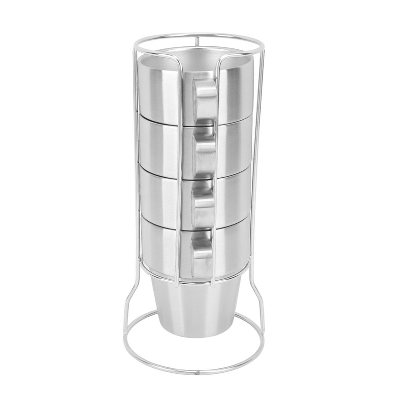 300ml Stackable Coffee Cups with Stand Stainless Steel Double Layer