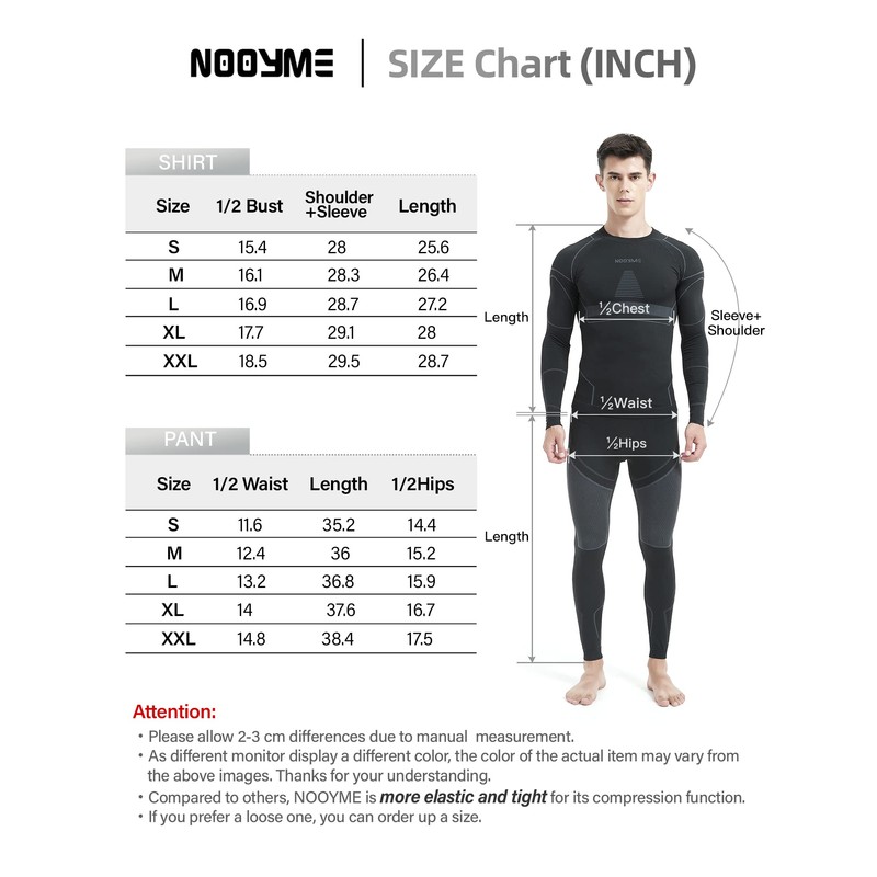 NOOYME - Ropa interior térmica para hombre, ropa interior larga