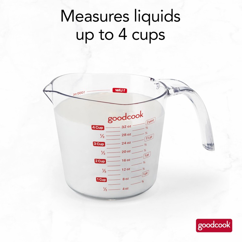 GoodCook Everyday 4-Cup Liquid Measuring Cup, Clear Plastic with Easy-to-Read