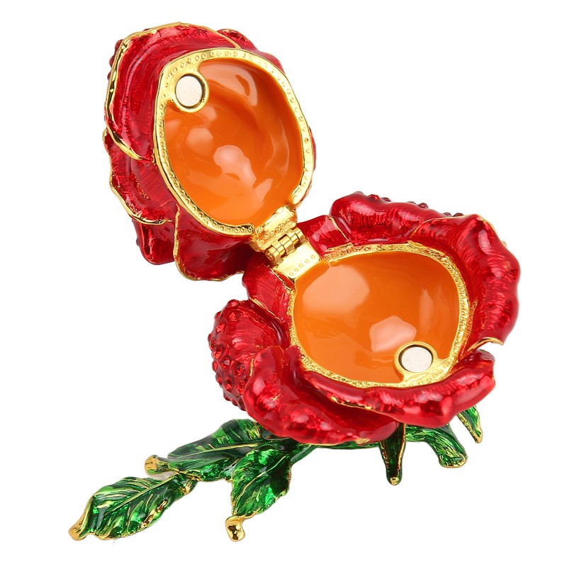 Trinket Box Rose Shape Exquisite Elegant Shiny Jewelry Rings Storage