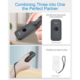 Eyoyo Mini 1D Bluetooth Barcode Scanner with Case, 3-in-1 Bluetooth & USB Wired & 2.4G Wireless Barcode Reader Portable Bar Code Scanning Work with Windows, Android, iOS, Tablets or Computers(Black)