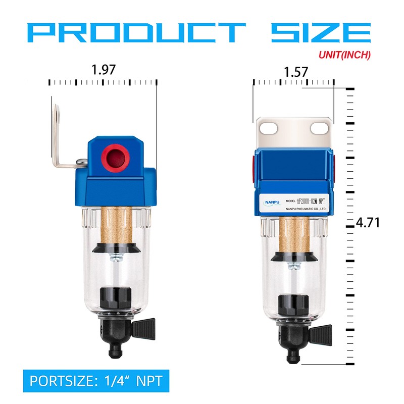 NANPU 1/4" NPT Compressed Air Line Filter, 5 Micron Brass
