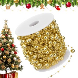 99 Ft Christmas Tree Gold Beads Garland, Gold Beads Pearl Strands Chain for Christmas Tree Garland DIY Decoration, Holiday, Stairs, Fireplace, Wedding, Party, Gift