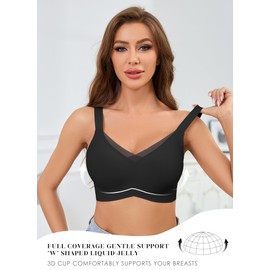 POSESHE Womens Wireless Bras V Mesh Comfortable Bralette Supportive Tshirt No Underwire Seamless Push Up Everyday Bra Black