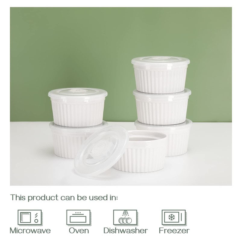 DOWAN Ramekins with Lids 4 oz Oven Safe, Creme brulee