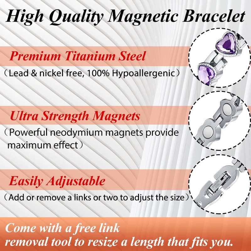 Cigmag Lymphatic Drainage Magnetic Bracelet for Women Titanium Steel Adjustable