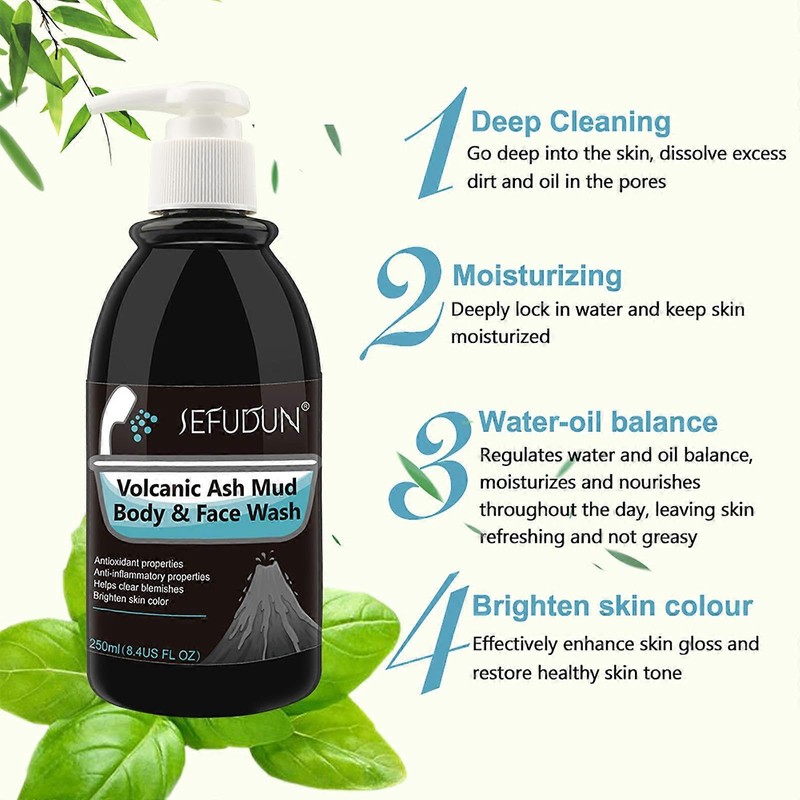 Volcanic Ash Mud Body & Face Wash, 250ml, Antioxidant and