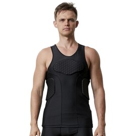 Men’s Padded Compression Shirt Sports Protective Vest Rash Guard Basketball Training Tank Top M